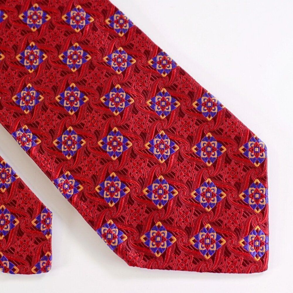 Robert Talbott Best Of Class Nordstrom Red Woven Floral Geometric Wide Silk Tie